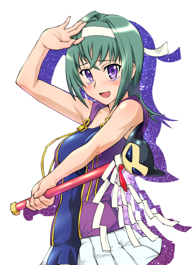 cosplay, facial_mark, gohei, green_hair, kannagi, kannagi_itsuki, nagi, nagi_(cosplay)