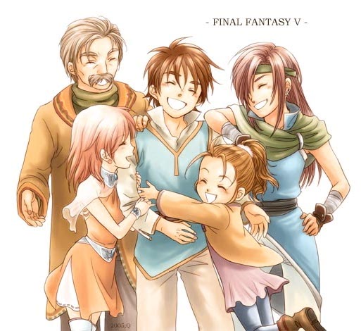 3girls, androgynous, blush, brown_hair, butz_klauser, closed_eyes, dress, facial_hair