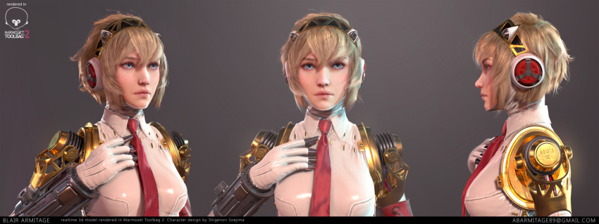 1girl, 3d, aegis, aegis_(persona), android, blair_armitage, blonde_hair, blue_eyes