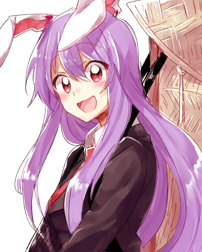 1girl, :d, animal_ears, blush, looking_at_viewer, medicine_box, open_mouth, purple_hair