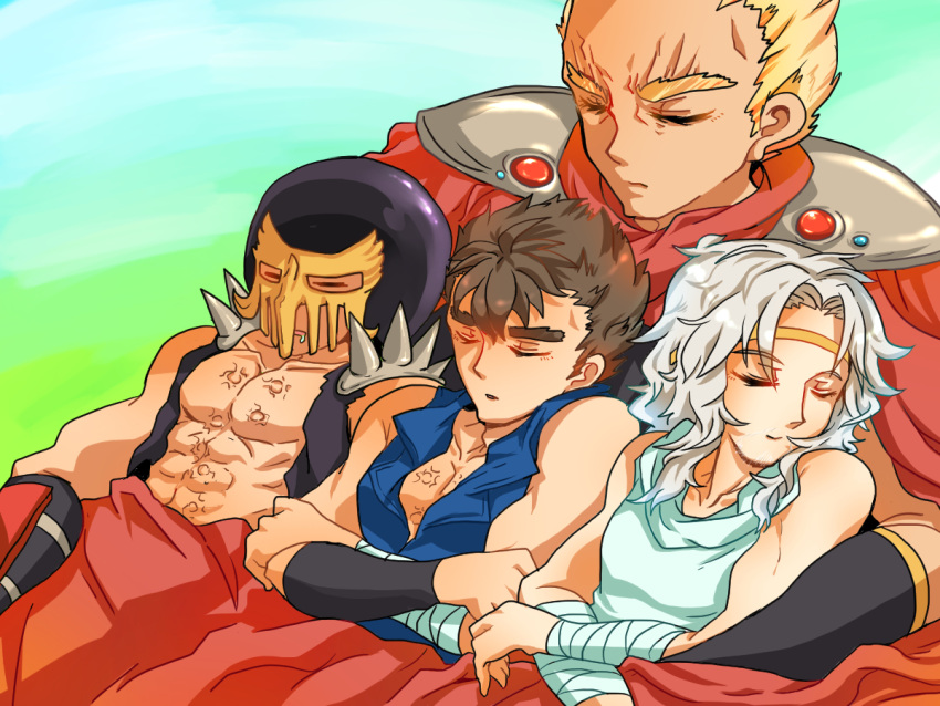 4boys, armband, blonde_hair, brothers, brown_hair, cape, circlet, closed_eyes