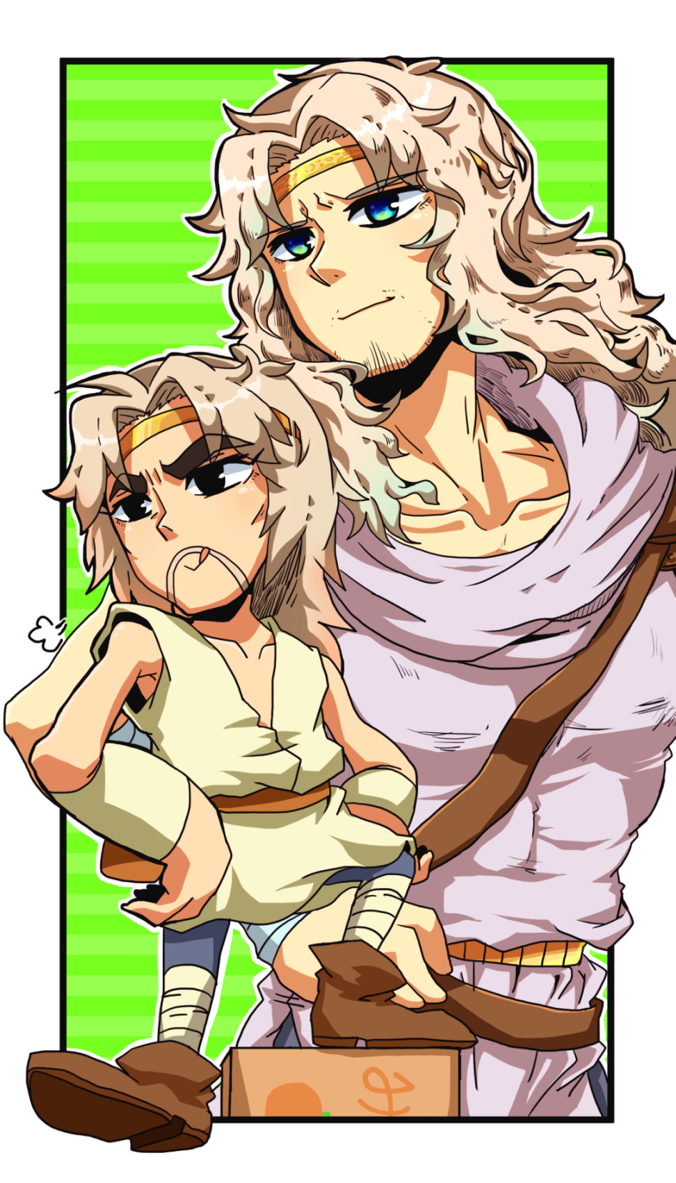 2boys, armband, bandages, belt, belt_pouch, black_eyes, blue_eyes, chibi