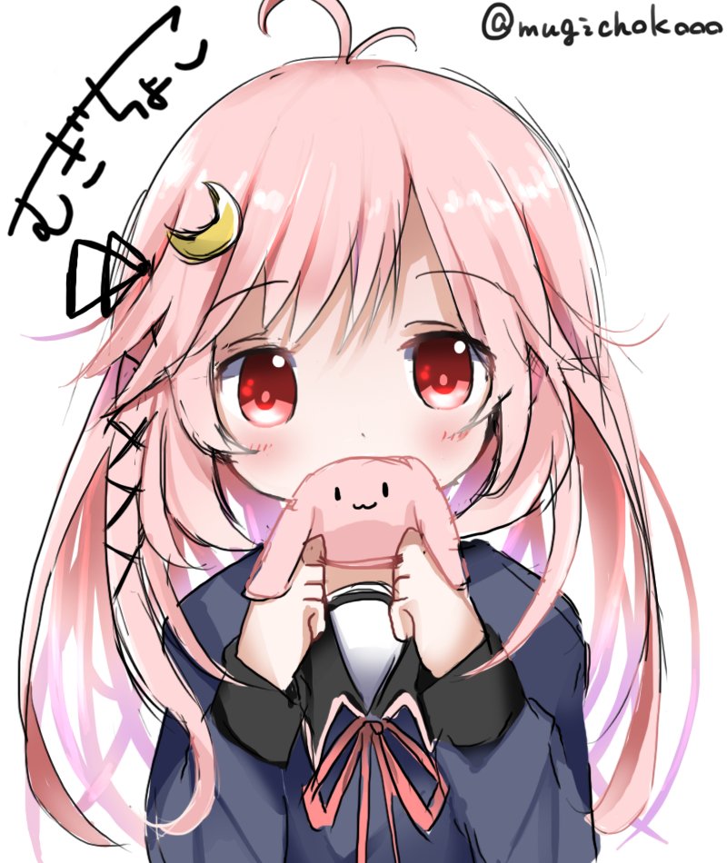 1girl, ahoge, blush, crescent_hair_ornament, hair_ornament, kantai_collection, long_hair, looking_at_viewer