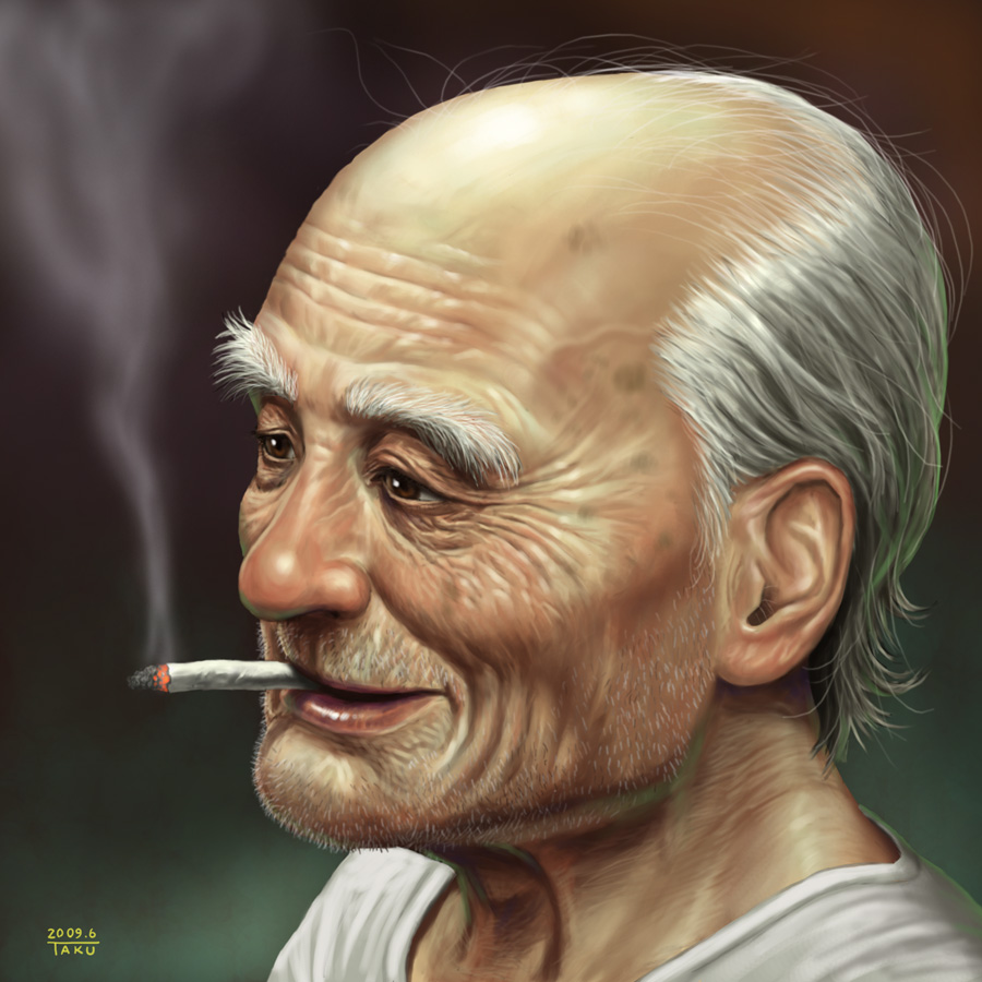 liver_spots, male, matataku, old_man, original, realistic, smoking