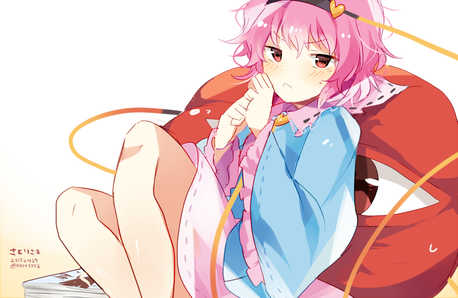 1girl, amano_kenpi, blush, dated, eyeball, gradient, gradient_background, hairband