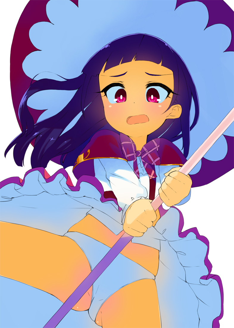 1girl, bangs, blunt_bangs, blush, bow, capelet, commentary_request, cure_magical