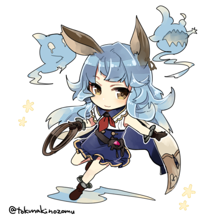 1girl, :3, animal_ears, black_gloves, blue_hair, blue_skirt, brown_eyes, cat_ears