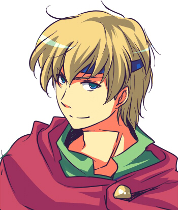 1boy, blonde_hair, blue_eyes, cape, harushino, headband, holmes_(tear_ring_saga), lowres, portrait, simple_background, solo, tear_ring_saga, white_background