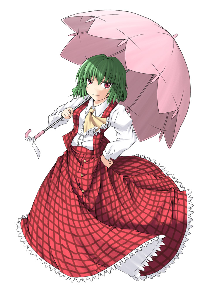 from_above, green_hair, kazami_yuuka, long_skirt, mitsuharu_iseki, parasol, plaid, plaid_skirt