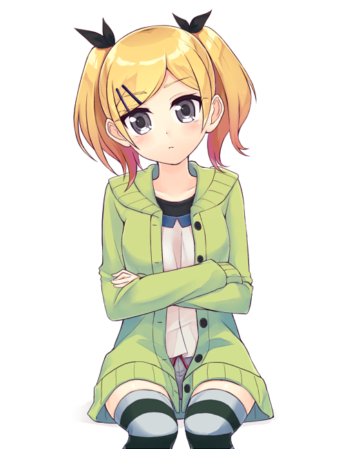1girl, blonde_hair, hair_ornament, hairclip, reina_(leinqchqn), shirobako, twintails, yano_erika