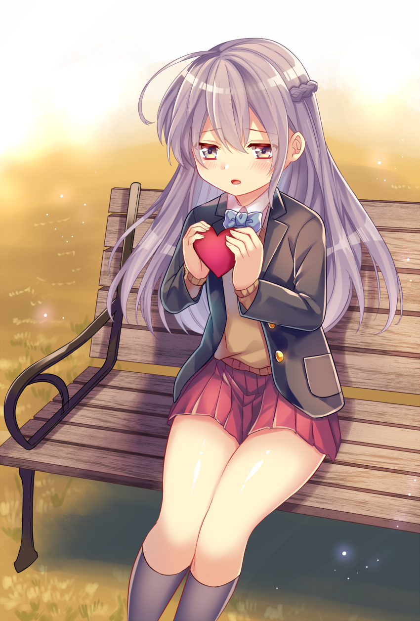 grey_eyes, grey_hair, highres, long_hair, original, school_uniform, shina_shina, valentine