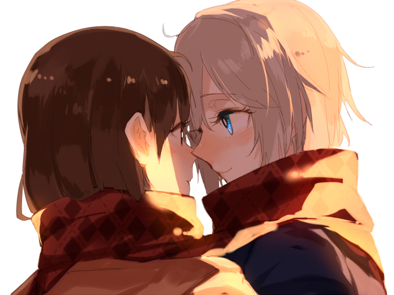 2girls, anastasia_(idolmaster), blue_eyes, blush, brown_eyes, brown_hair, grey_hair, idolmaster