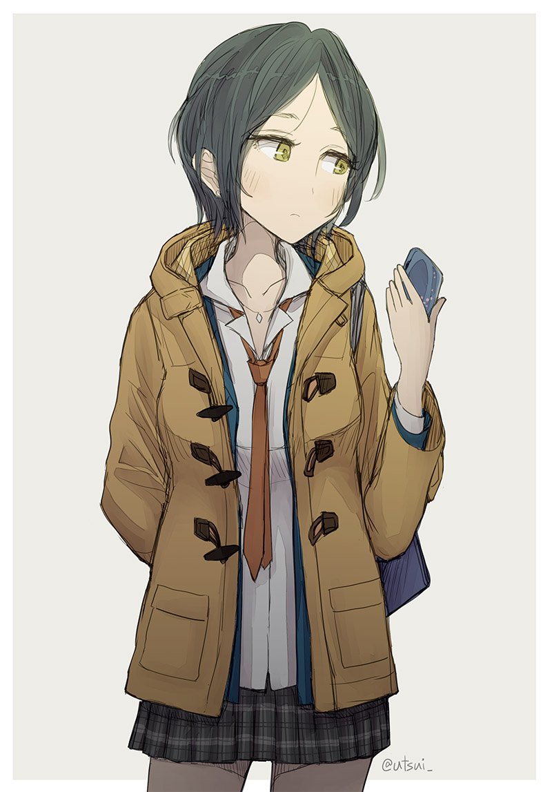 1girl, black_hair, cellphone, hayami_kanade, idolmaster, idolmaster_cinderella_girls, phone, short_hair