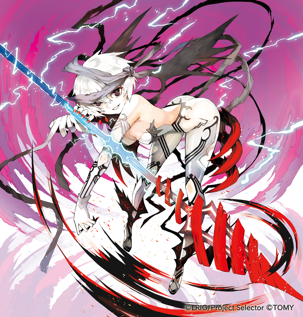 1girl, bare_shoulders, black_eyes, bodysuit, elbow_gloves, gloves, official_art, short_hair