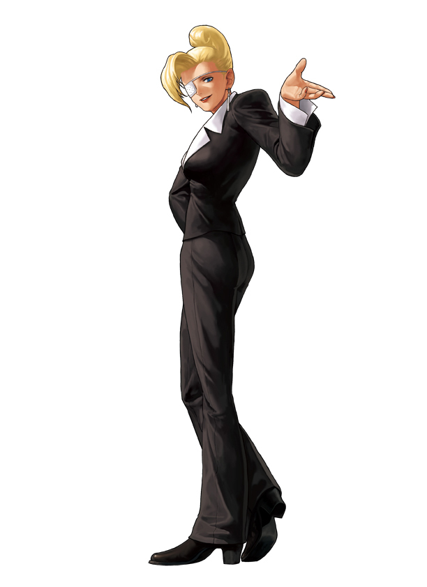 blue_eyes, eisuke_ogura, eyepatch, formal, fringe, high_heels, king_of_fighters, king_of_fighters_xii