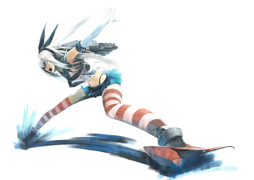 1girl, anchor_hair_ornament, blue_skirt, elbow_gloves, gloves, hair_ornament, hairband, kantai_collection