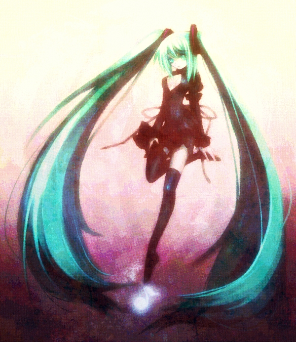 aqua_hair, bad_id, black_dress, dress, hatsune_miku, io_(metronome), long_hair, short_dress