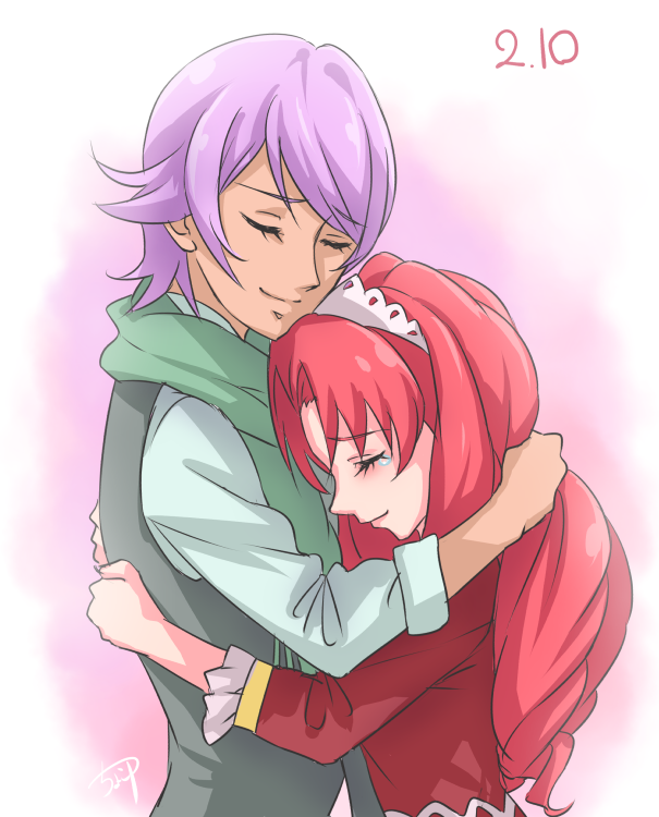 1boy, 1girl, akagi_towa, brother_and_sister, chocokin, closed_eyes, cowboy_shot, go!_princess_precure