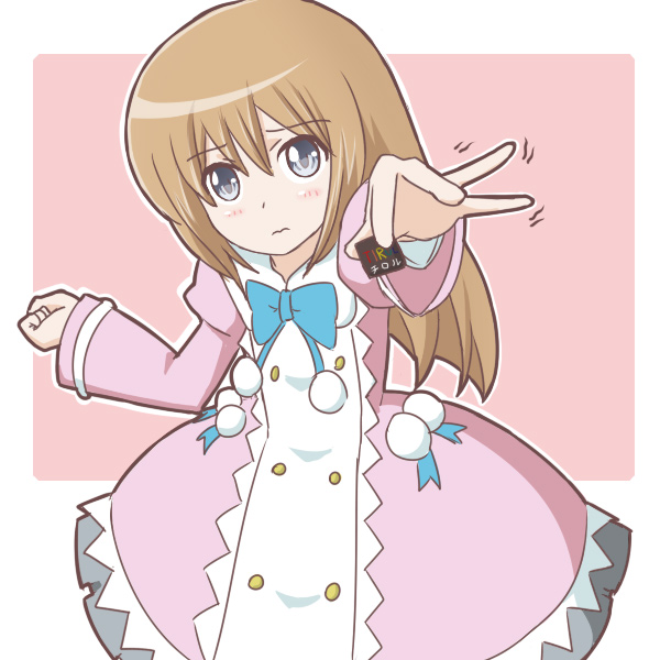 1girl, atair, blue_eyes, blush, brown_hair, long_hair, looking_at_viewer, neptune_(series)
