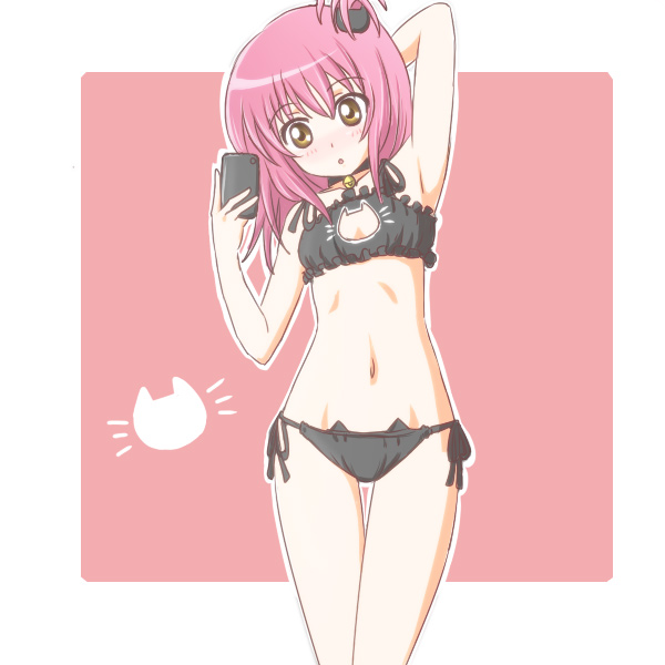 armpits, atair, bell, bell_choker, black_bra, bra, cat_cutout, cat_ear_panties