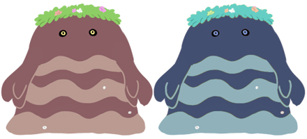 blue_eyes, daidarabocchi_(youkai_watch), flat_color, flower, lowres, no_humans, simple_background, umibouzu_(youkai_watch)