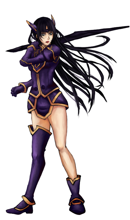1girl, armor, artist_request, black_hair, breasts, gloves, headgear, long_hair