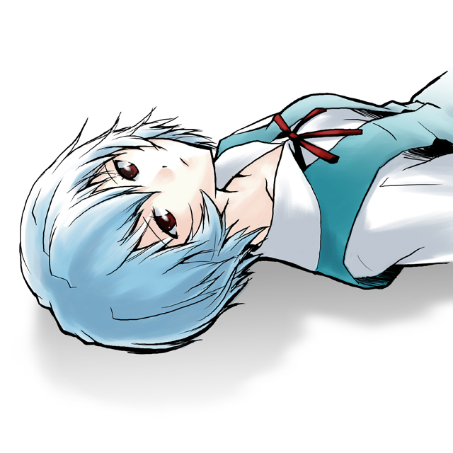 1girl, ami_(kawasemidori), ayanami_rei, blue_hair, collarbone, lying, messy_hair, neon_genesis_evangelion
