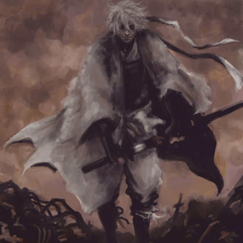 1boy, black_boots, boots, fingerless_gloves, gintama, gloves, japanese_clothes, male_focus
