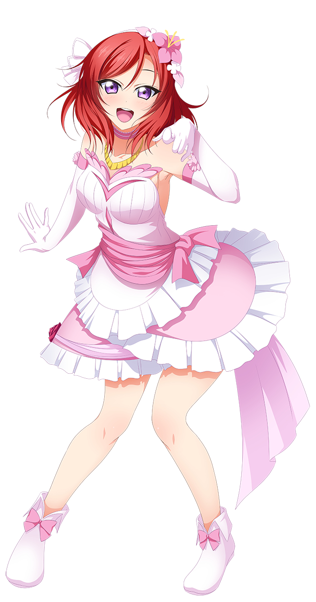 blush, dress, gloves, happy, headdress, love_live!_school_idol_project, nishikino_maki, purple_eyes