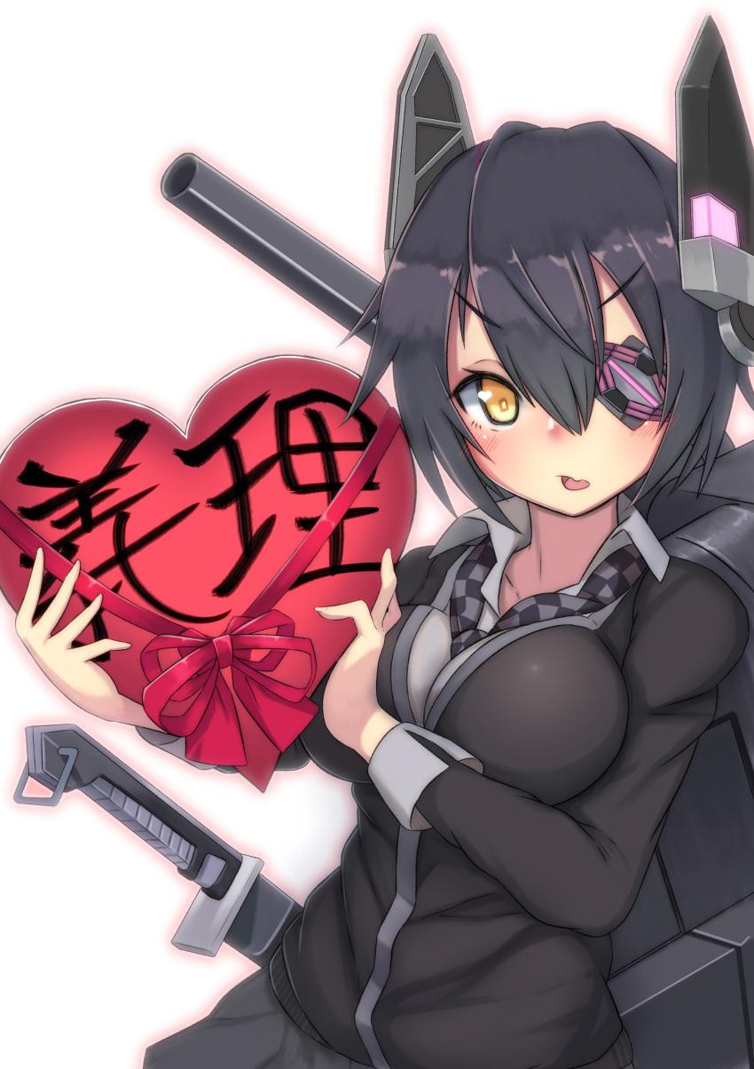 1girl, absurdres, beriko_(dotera_house), blush, breasts, cardigan, checkered_necktie, eyepatch