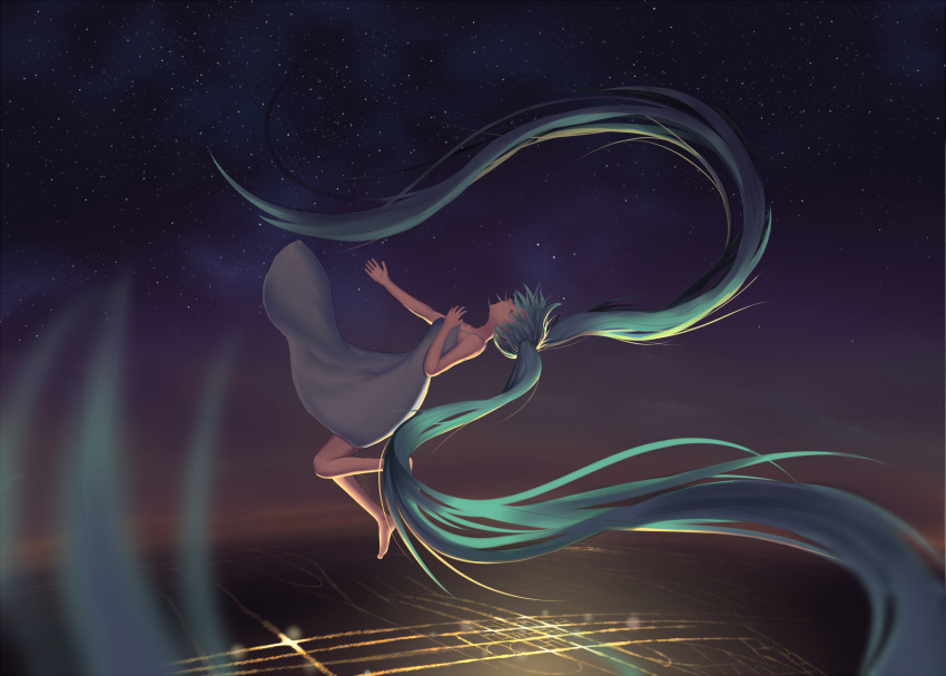 1girl, absurdly_long_hair, aqua_hair, closed_eyes, dress, hatsune_miku, highres, long_hair