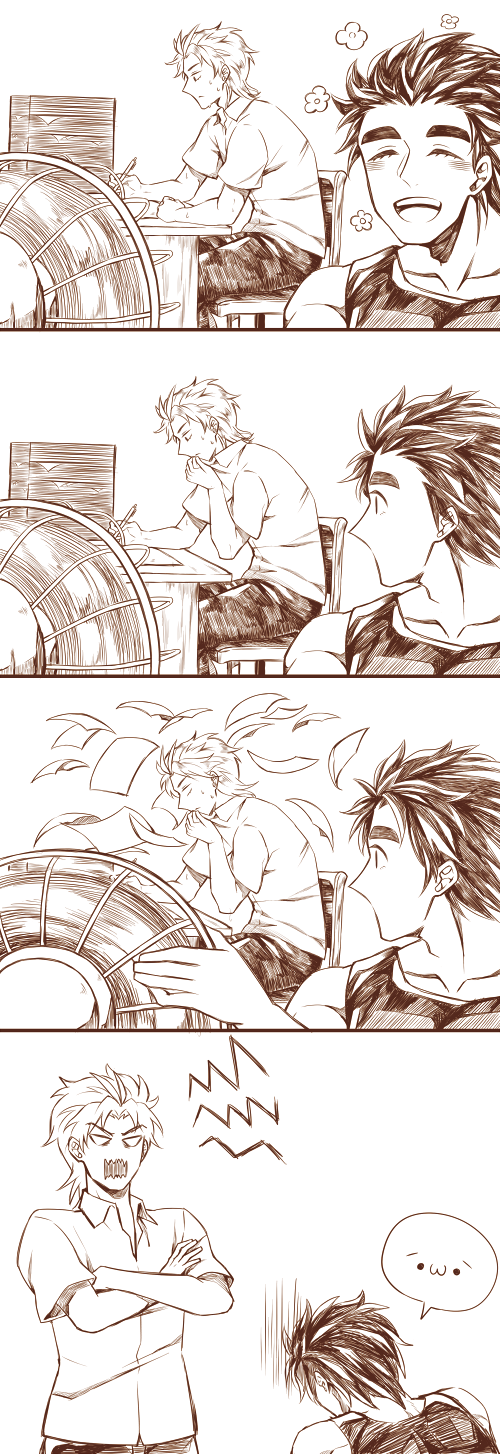 2boys, 4koma, :3, chair, closed_eyes, collarbone, collared_shirt, comic