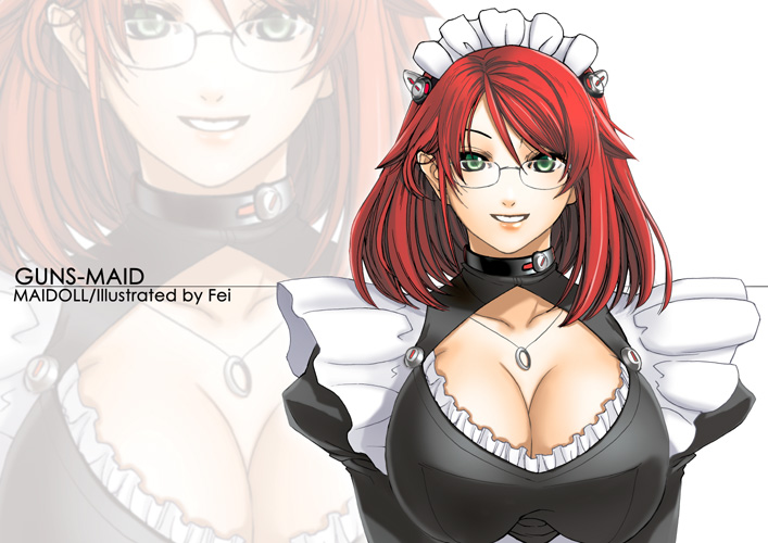 fei_(artist), fei_(maidoll), glasses, large_breasts, maid, original, zoom_layer