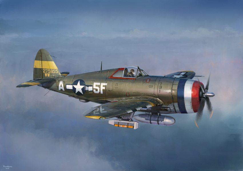 1boy, aircraft, airplane, america, camouflage, clouds, dated, drop_tank