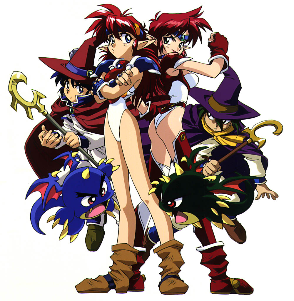2boys, 2girls, 90s, armor, artist_request, blue_eyes, blue_hair, boots