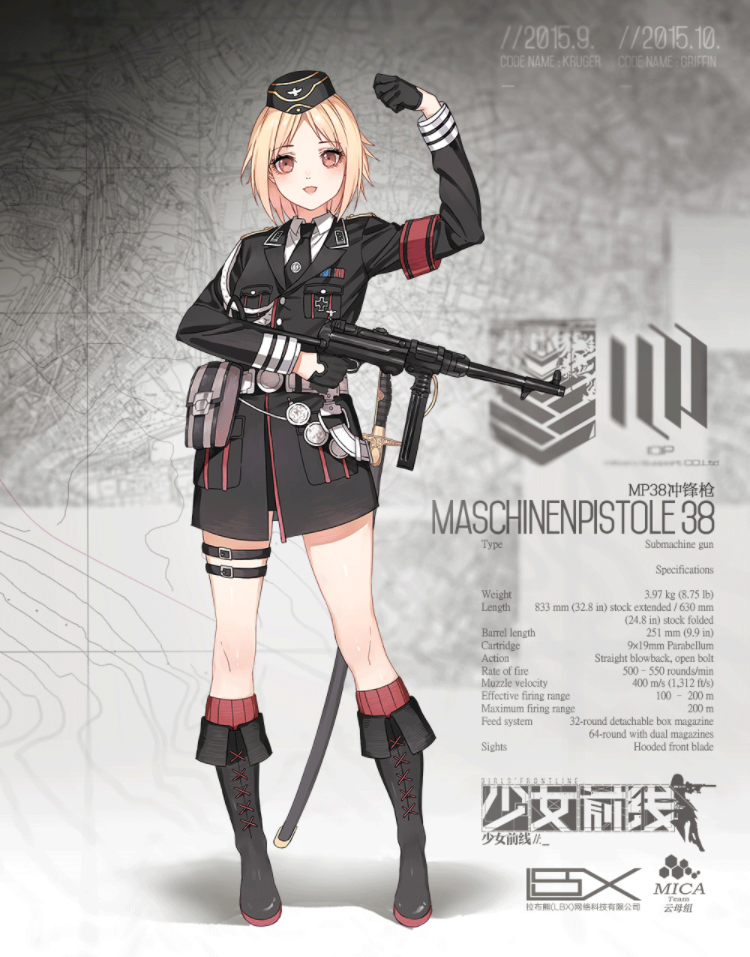 1girl, armband, artist_request, blonde_hair, boots, girls_frontline, gloves, gun
