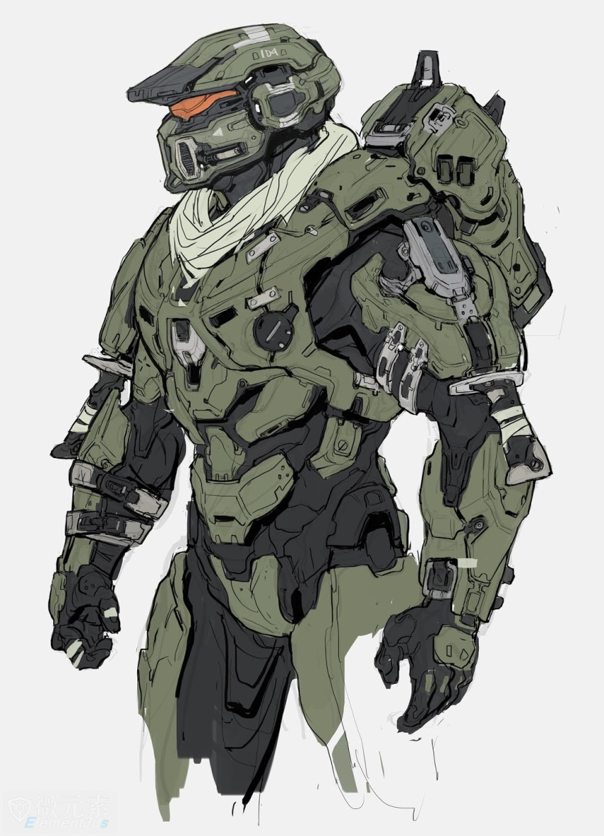 1boy, armor, artist_request, body_armor, halo_(game), helmet, highres, knife, master_chief, original, simple_background, spartan, white_background