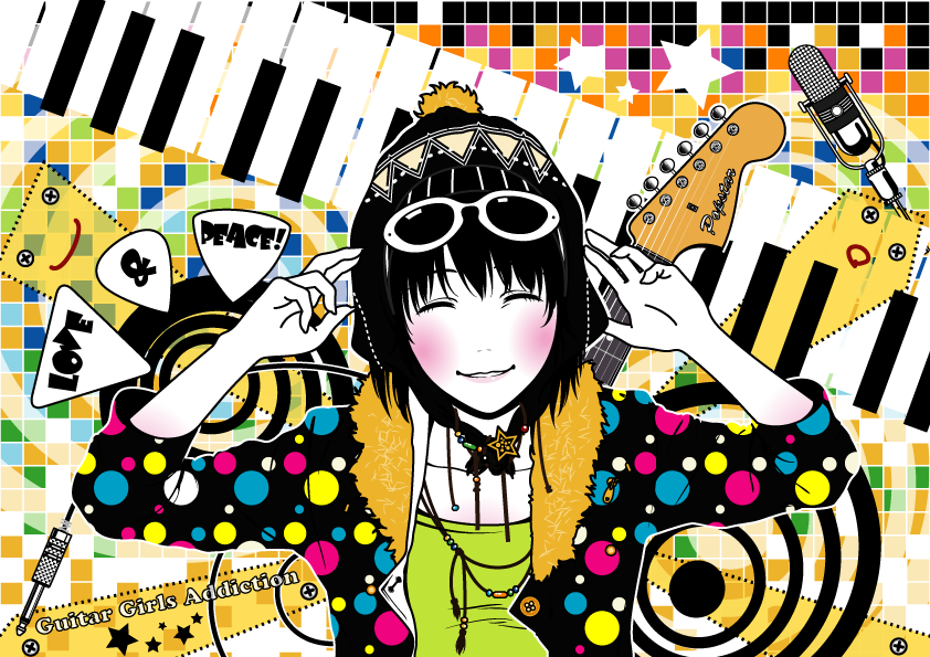 guitar, headphones, instrument, kasuya_nagato, keyboard, keyboard_(instrument), microphone, sunglasses
