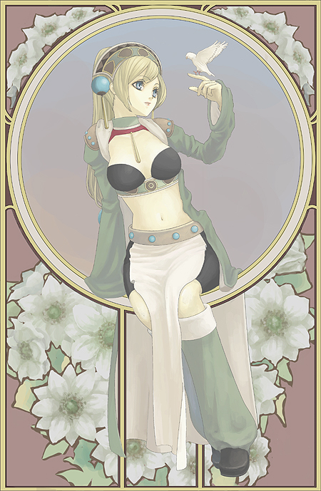 1girl, animal, art_nouveau, atelier_(series), atelier_marie, bike_shorts, bird, bird_on_hand