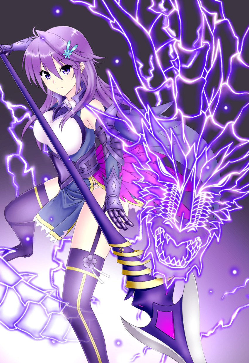 1girl, anemone_(flower_knight_girl), armor, armored_dress, boots, dragon, expressionless, fighting_stance