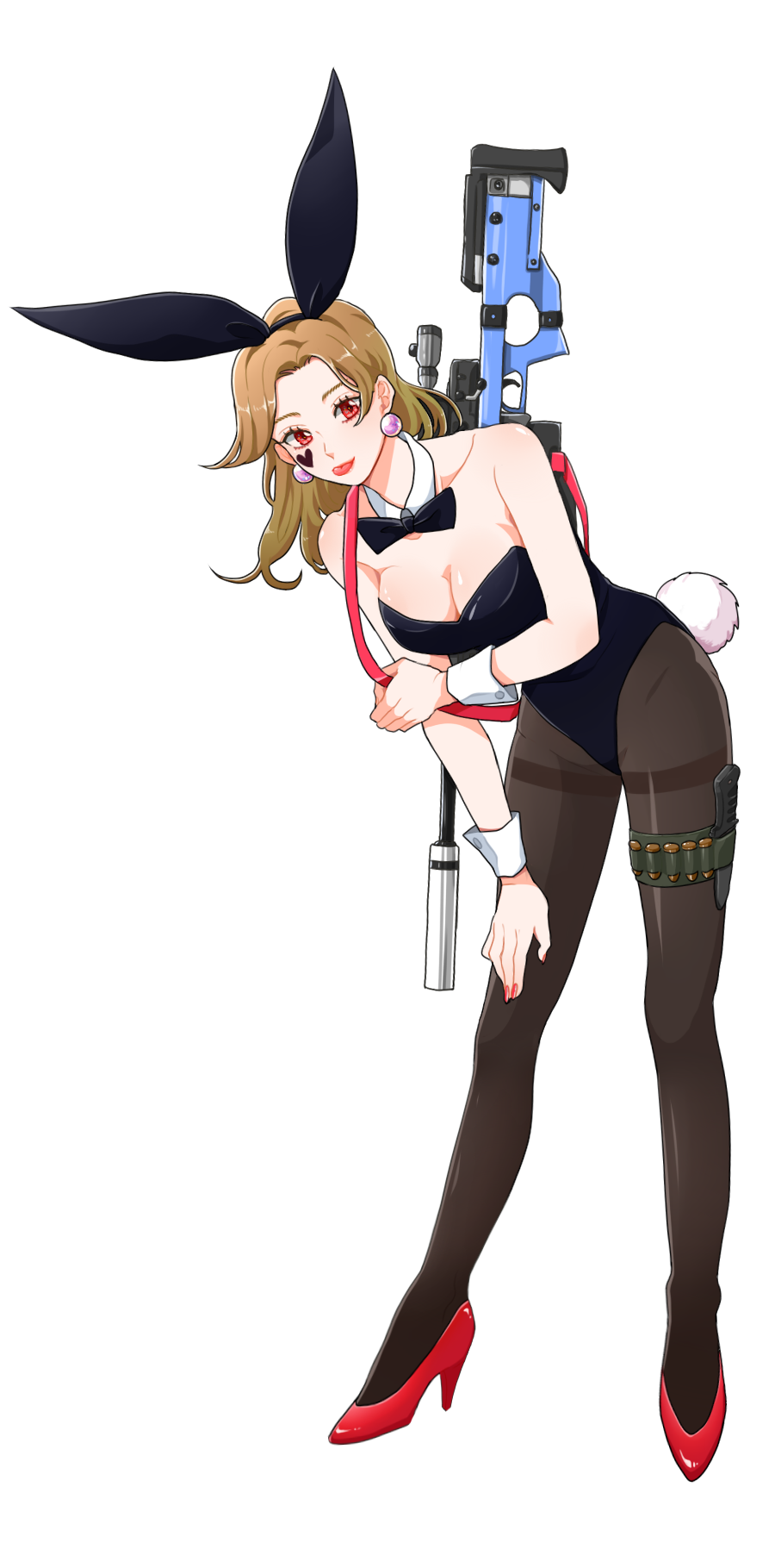 1girl, :p, animal_ears, bangs, bare_shoulders, black_bow, black_bowtie, black_legwear