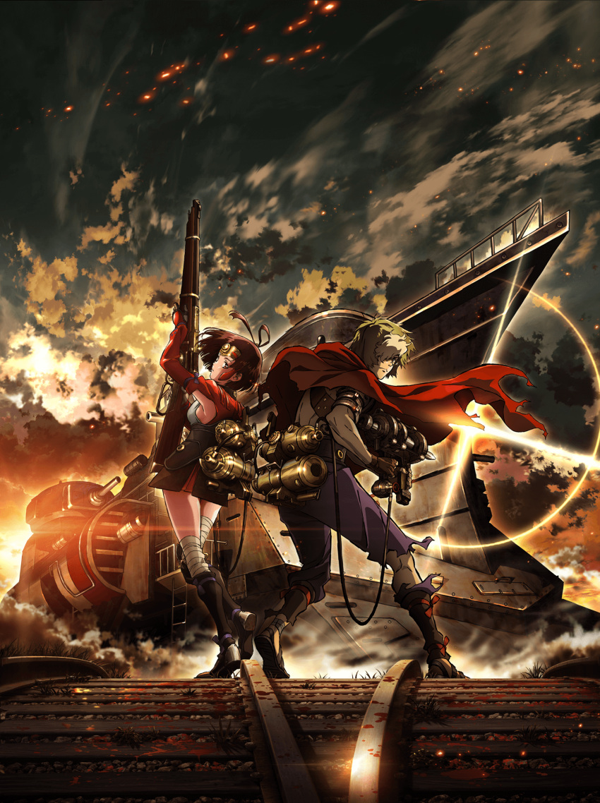 1boy, 1girl, ebara_yasuyuki, highres, ikoma_(kabaneri), japanese_clothes, koutetsujou_no_kabaneri, locomotive