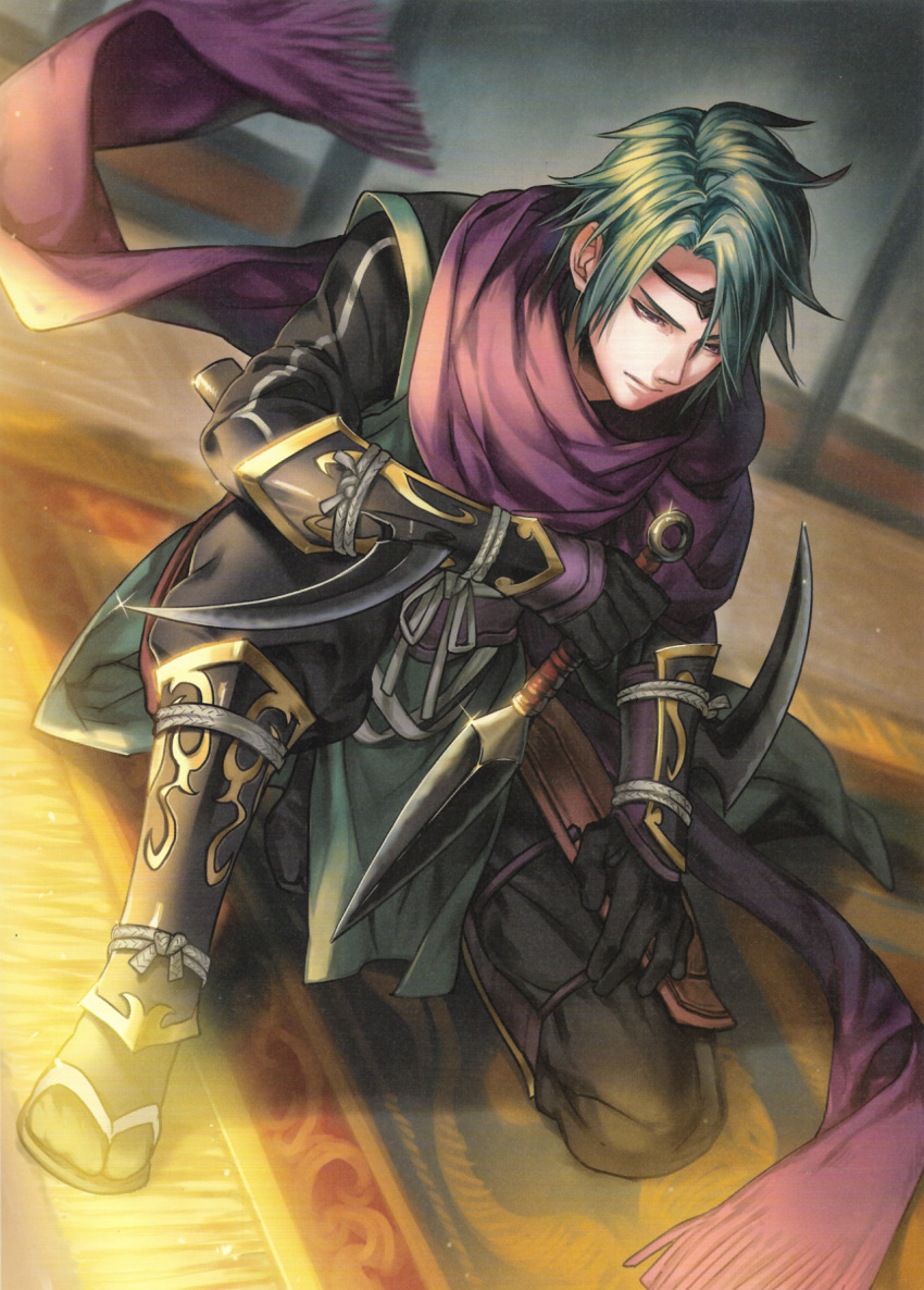 1boy, circlet, fire_emblem, fire_emblem_cipher, fire_emblem_if, gloves, green_hair, highres
