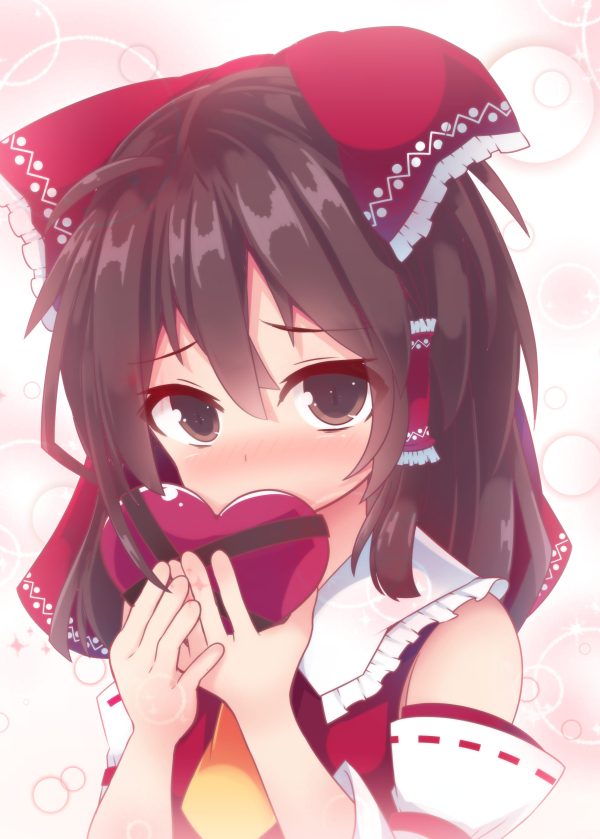 1girl, ahoge, ascot, beni_shake, blush, bow, box, brown_eyes
