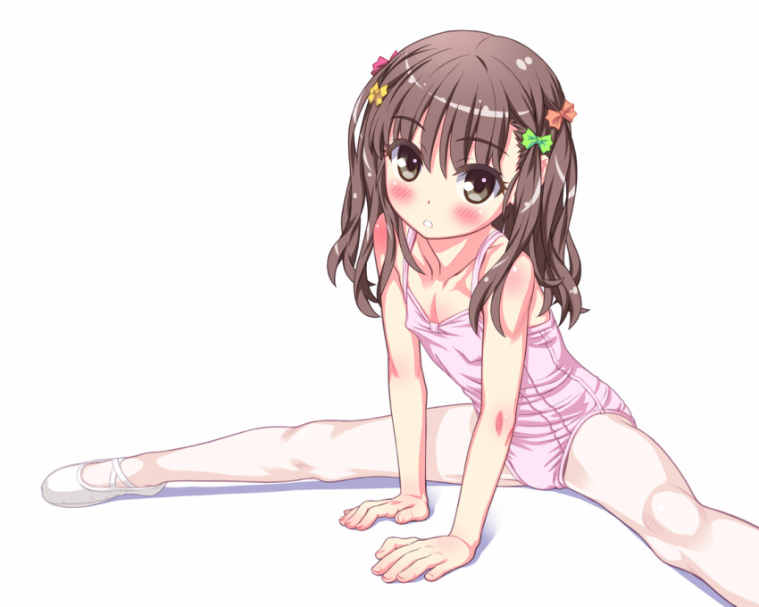 1girl, aoi_kumiko, arm_support, ballerina, ballet, ballet_slippers, bare_shoulders, blush