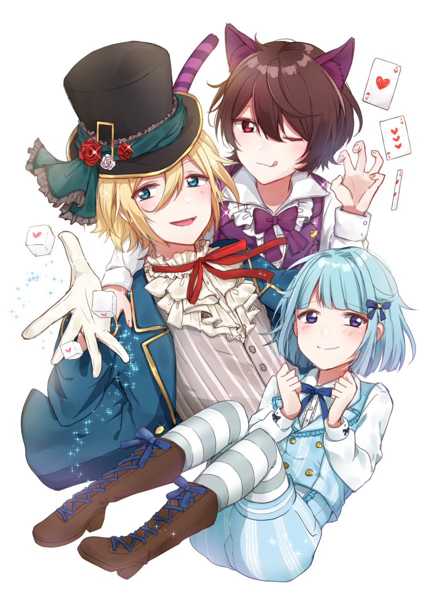 3boys, :3, :p, absurdres, alice_(wonderland), alice_(wonderland)_(cosplay), alice_in_wonderland, animal_ears