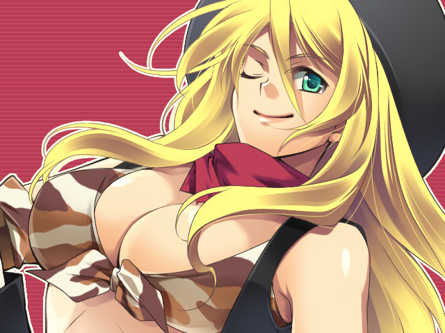 1girl, bikini, bikini_top, blonde_hair, breasts, camouflage, camouflage_bikini, cleavage