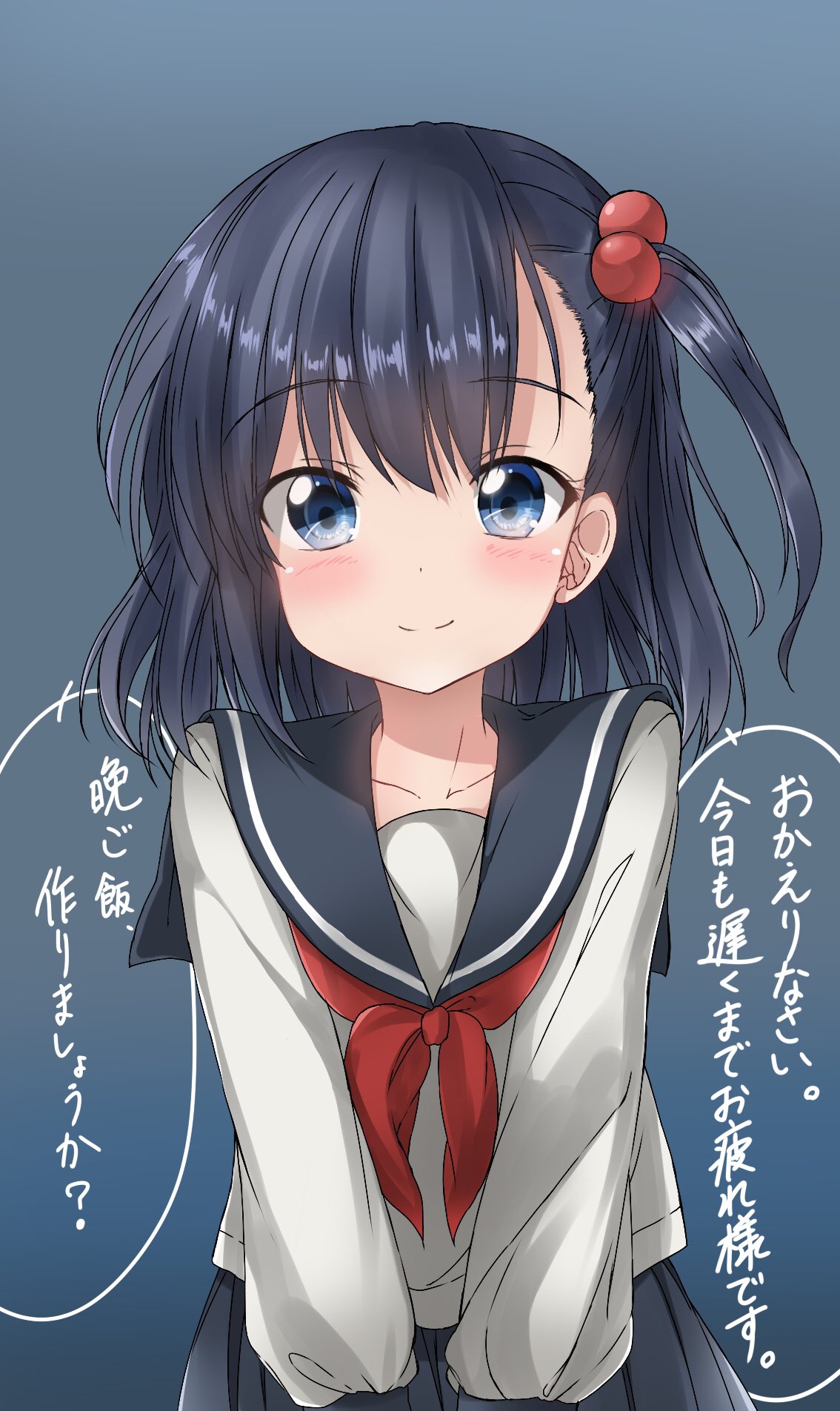 1girl, asymmetrical_bangs, bangs, blue_background, blue_eyes, blue_hair, blue_skirt, blush
