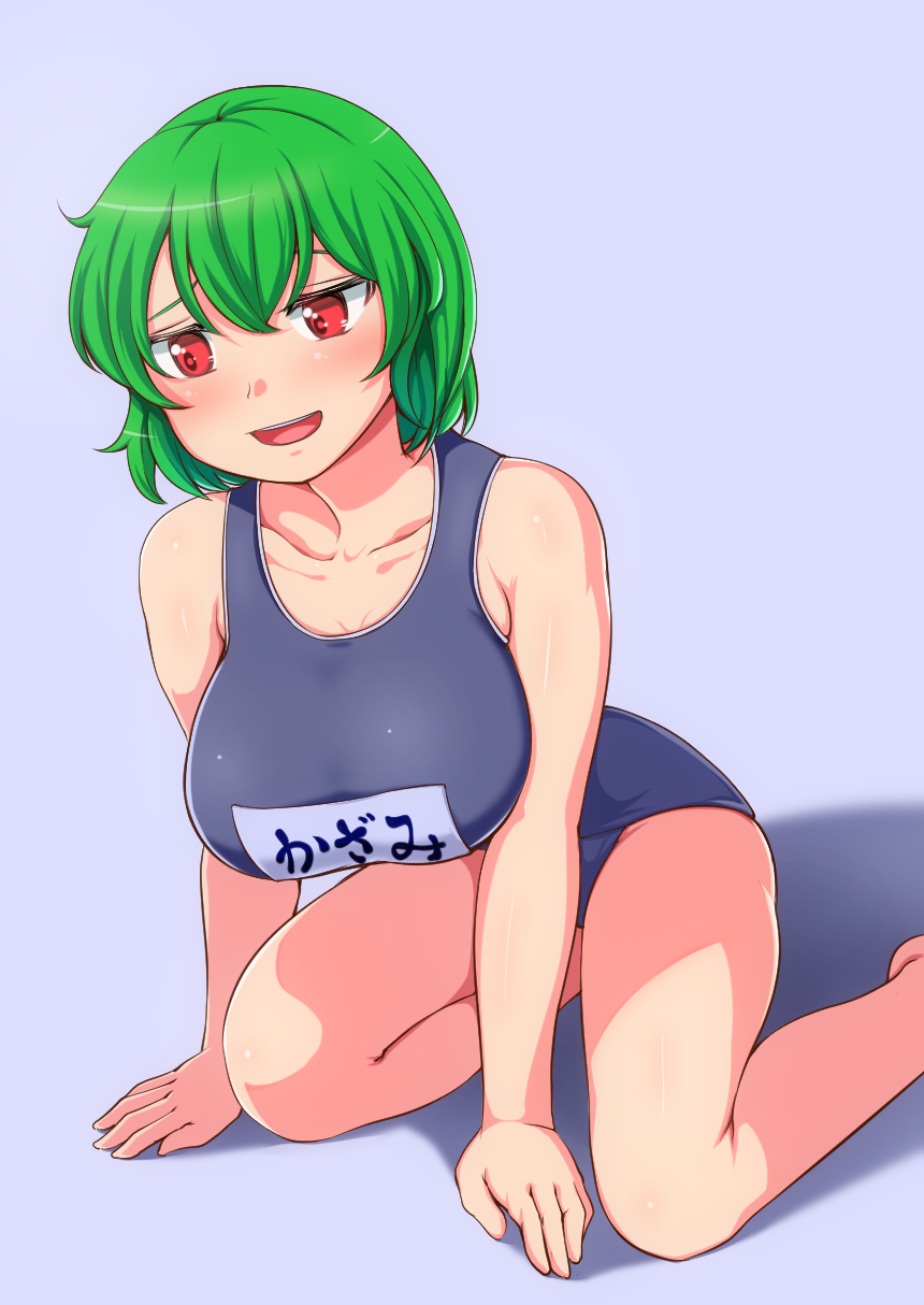 1girl, all_fours, arm_support, blush, breasts, green_hair, highres, kazami_yuuka