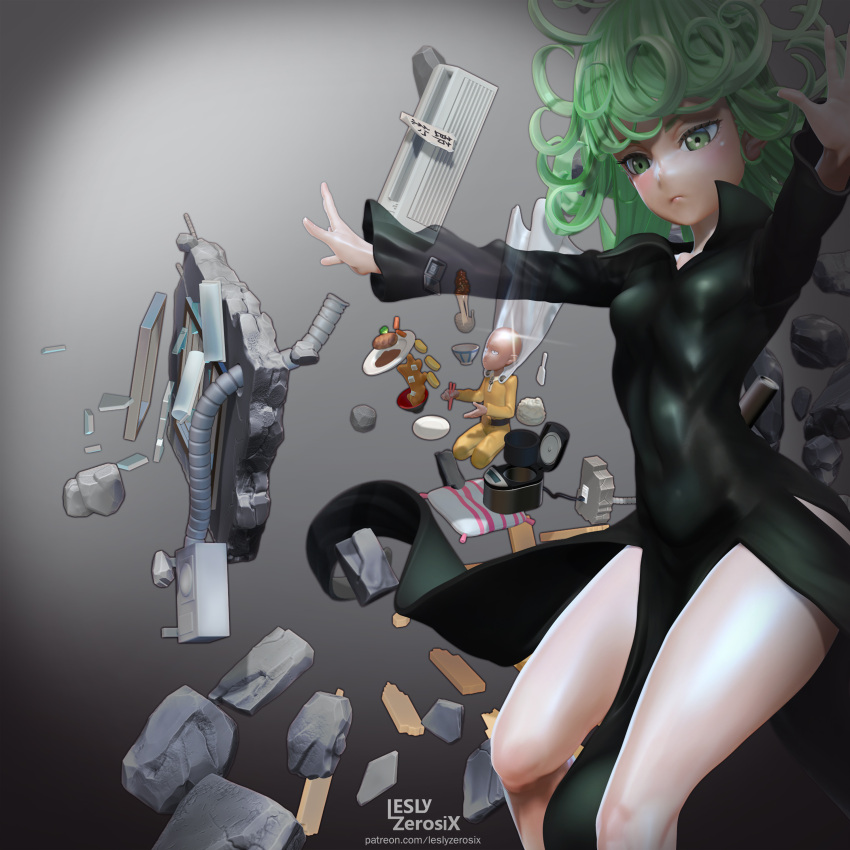 1boy, 1girl, 3d, absurdres, air_conditioner, artist_name, bald, black_dress